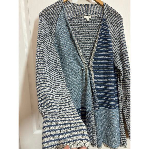 J. Jill Women M Blue/Gray Mixed Texture Longline Cardigan Workwear Casual - Picture 6 of 9